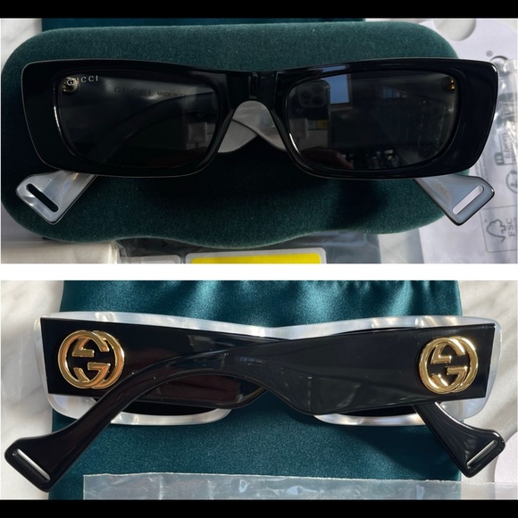 GUCCI CELEBS & INFLUENCERS FAV! SLIM RECTANGULAR IN SHINY BLACK SUNGLASSES 😎 - Picture 6 of 16
